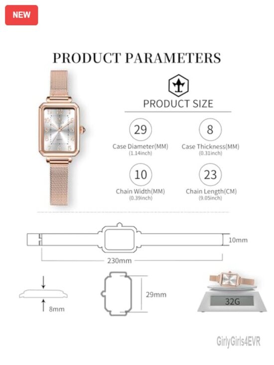 Women\'s Dress Watch Square Dial Mesh Band Quartz Waterproof 30M main image 4